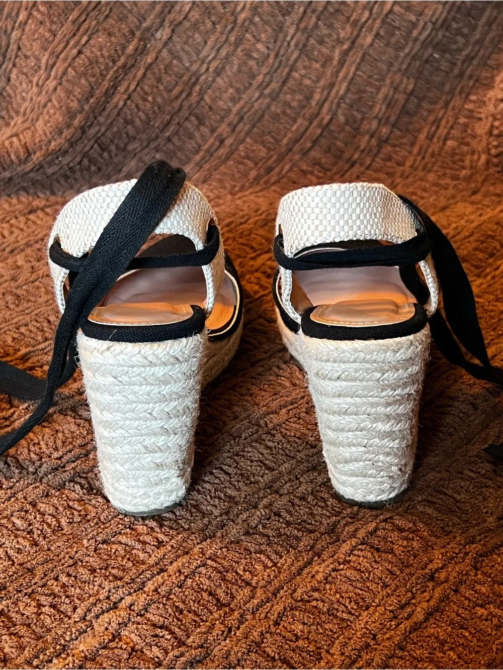 ZBY Black Espadrille Wedge Sandals with Ankle Tie - Women